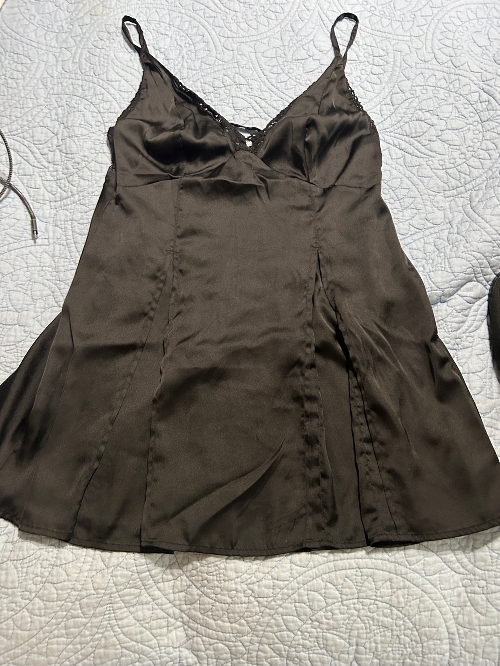 Adore Me Black Satin Slip Chemise